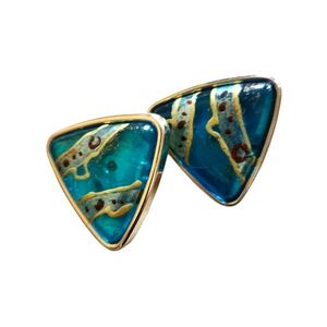 Vintage hand painted glass clip on earrings